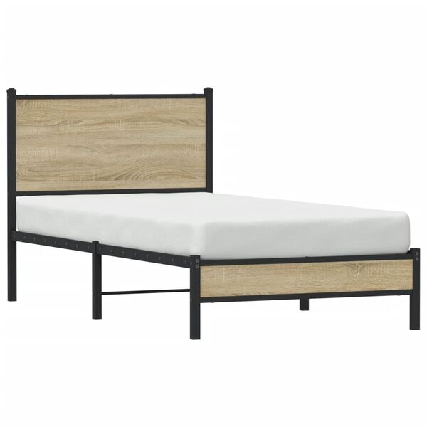 vidaXL Estrutura de cama sem colch&atilde;o 90x190 cm metal carvalho sonoma