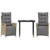 vidaXL 3 pcs conj. jantar jardim c/ almofad&otilde;es vime PE bege misturado