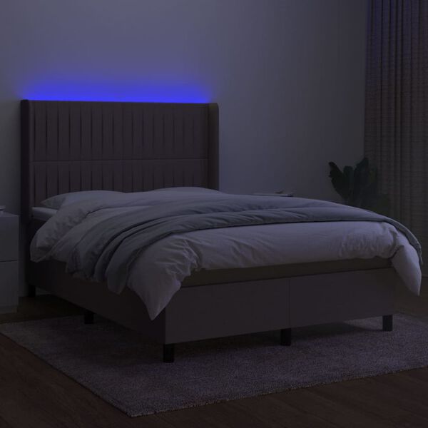 vidaXL Cama box spring colch&atilde;o/LED 140x190cm tecido cinza-acastanhado