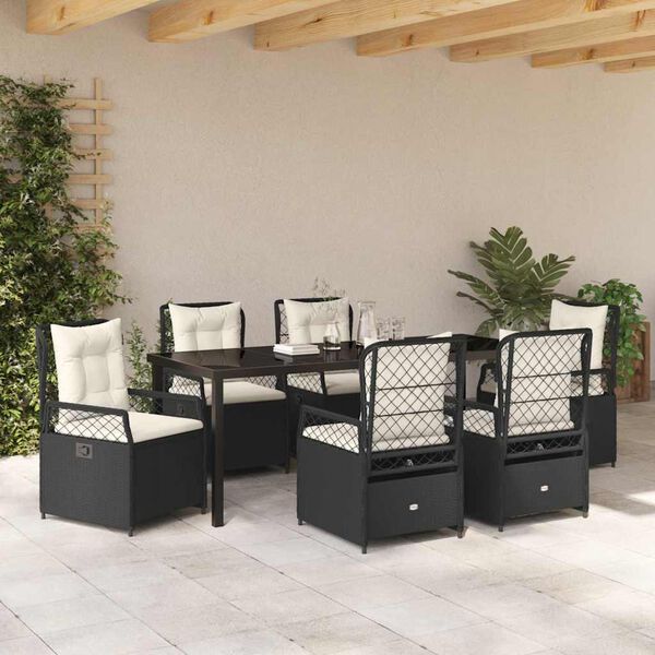 vidaXL Conjunto de Jantar para Jardim 7 pcs Preto vime PE
