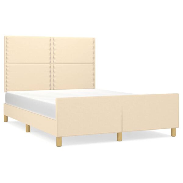 vidaXL Estrutura de cama sem colchão 140x200 cm tecido cor creme