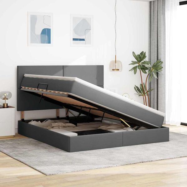 vidaXL Cama com arruma&ccedil;&atilde;o e LED Cinza Escuro 180 x 200 cm Poli&eacute;ster