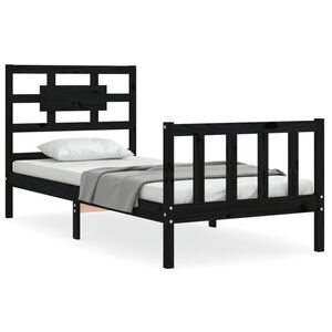 vidaXL Estrutura cama de solteiro c/ cabeceira madeira maci&ccedil;a preto