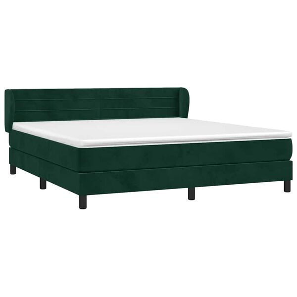 vidaXL Cama com molas/colch&atilde;o 160x200 cm veludo verde-escuro