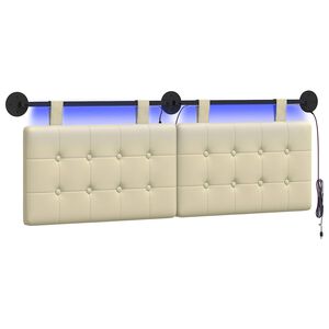 vidaXL Cabeceira suspensa Com luz LED Creme Couro Sint&eacute;tico