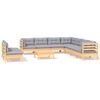 vidaXL 10pcs conjunto lounge de jardim + almofad&otilde;es cinza pinho maci&ccedil;o