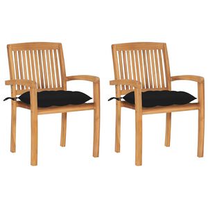 vidaXL Cadeiras de jardim c/ almofad&otilde;es pretos 2 pcs teca maci&ccedil;a