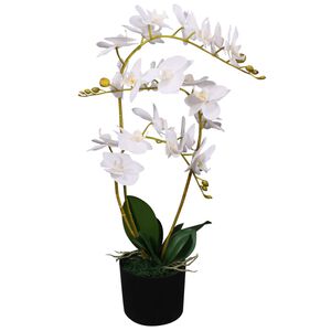 vidaXL Planta orqu&iacute;dea artificial com vaso 65 cm branco