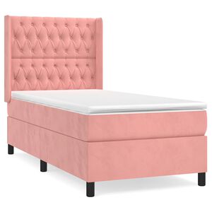 vidaXL Cama com molas/colch&atilde;o 90x200 cm veludo rosa