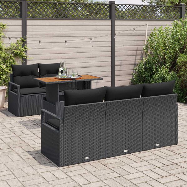 vidaXL Conjunto de Sof&aacute; de Jardim 6 pcs Preto Rattan Sint&eacute;tico