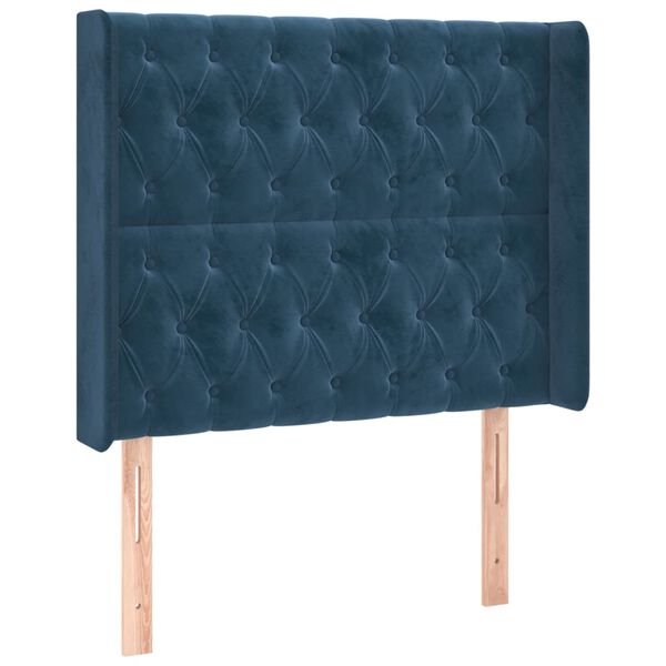 vidaXL Cabeceira cama c/ abas veludo 103x16x118/128 cm azul-escuro