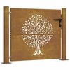 vidaXL Port&atilde;o de jardim 100x100 cm em a&ccedil;o corten com design de &aacute;rvore