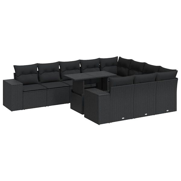 vidaXL 11 pcs conjunto sof&aacute;s de jardim c/ almofad&otilde;es vime PE preto
