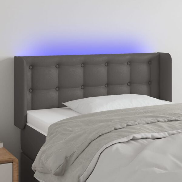 vidaXL Cabeceira cama c/ LED 83x16x78/88 cm couro artificial cinzento