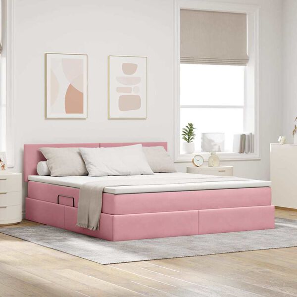 vidaXL Cama com arruma&ccedil;&atilde;o e LED com colch&atilde;o Rosa 180 x 200 cm Veludo