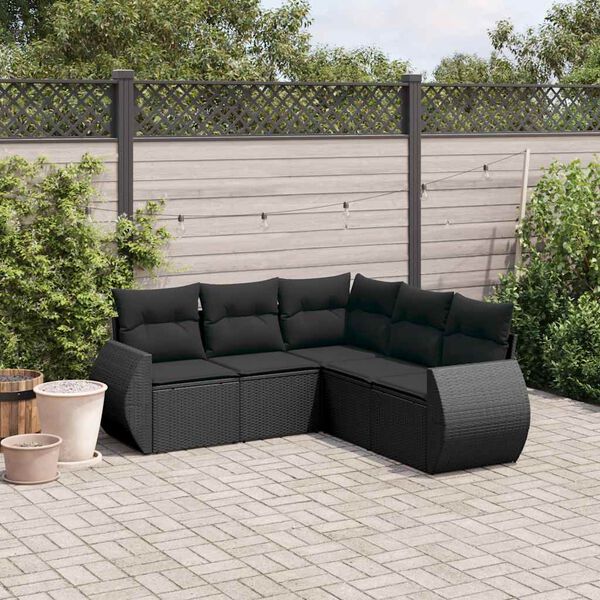 vidaXL 5 pcs conjunto sof&aacute;s de jardim com almofad&otilde;es vime PE preto