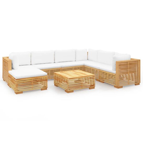 vidaXL 8 pcs conjunto lounge jardim c/ almofad&otilde;es madeira teca maci&ccedil;a