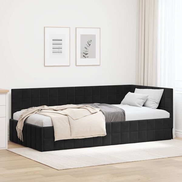 vidaXL Estrutura de Cama de Canto Preto 90 cm x 200 cm Veludo