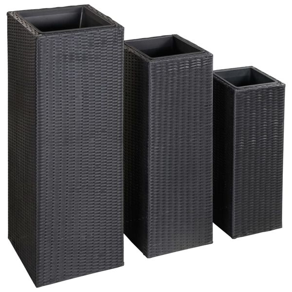 vidaXL Vasos/floreiras para jardim 3 pcs vime PE preto