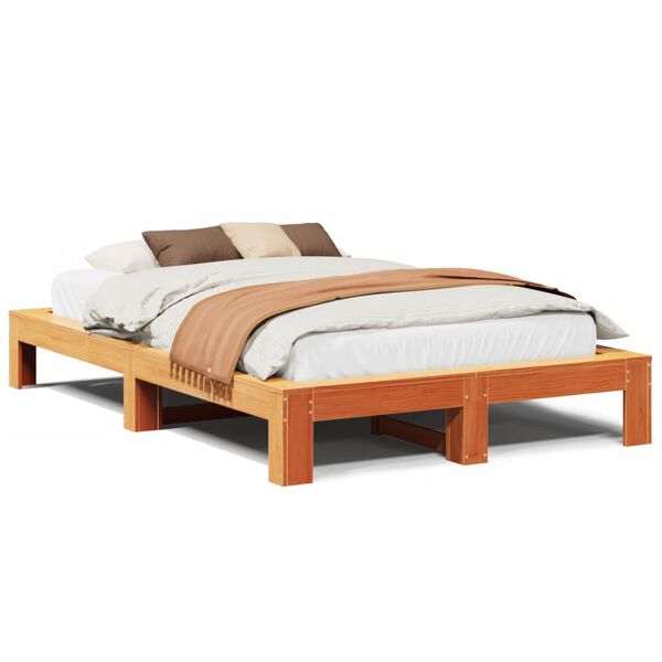 vidaXL Cama sem colch&atilde;o 135x190 cm madeira pinho maci&ccedil;a castanho-mel