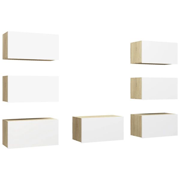 vidaXL M&oacute;veis de TV 7 pcs 30,5x30x60cm contrap. branco/carvalho sonoma