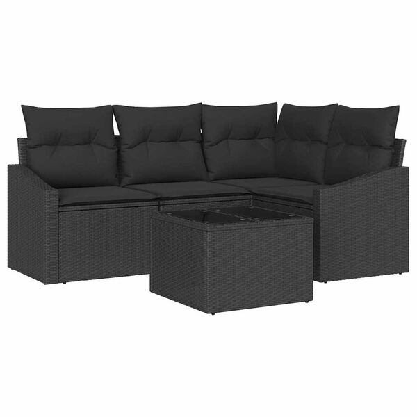 vidaXL Conjunto de Sofás com almofada 5 pcs Preto vime PE