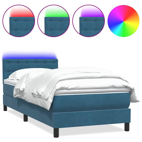 vidaXL Cama box spring c/ colch&atilde;o e LED 100x210 cm veludo azul-escuro