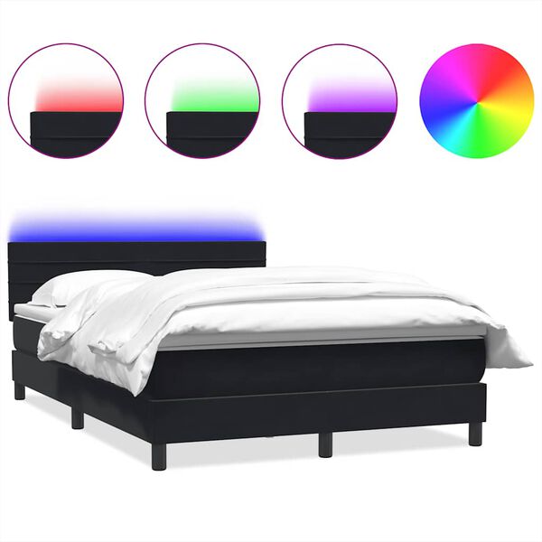 vidaXL Cama box spring c/ colch&atilde;o e LED 160x220 cm veludo preto