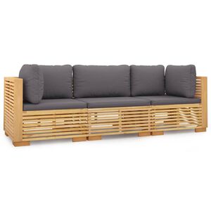 vidaXL 3 pcs conjunto lounge jardim c/ almofad&otilde;es madeira teca maci&ccedil;a