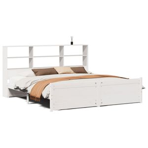 vidaXL Cama com estante sem colch&atilde;o 180x200 cm pinho maci&ccedil;o branco