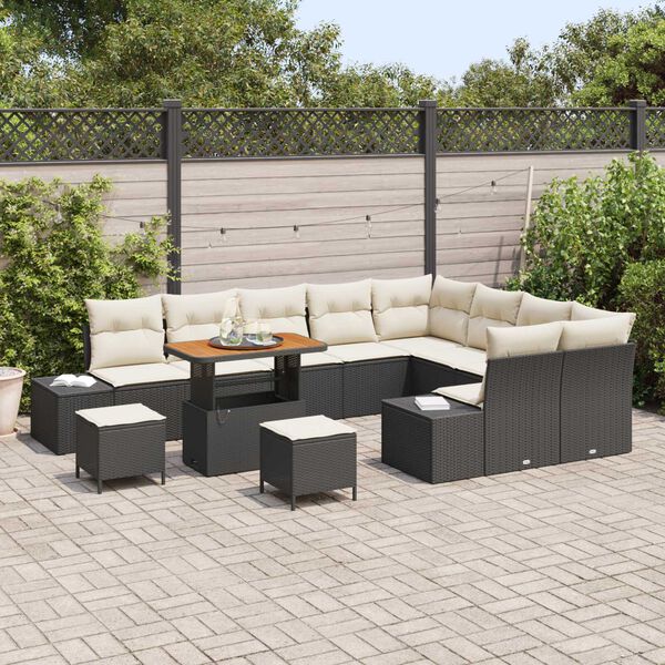 vidaXL Conjunto de Sof&aacute; de Jardim com almofada 12 pcs Preto e Creme