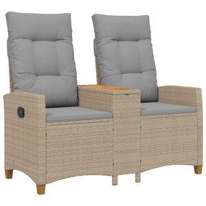 vidaXL Banco reclin&aacute;vel com mesa 2 -Seater 126 x 65 x 112 cm vime PE