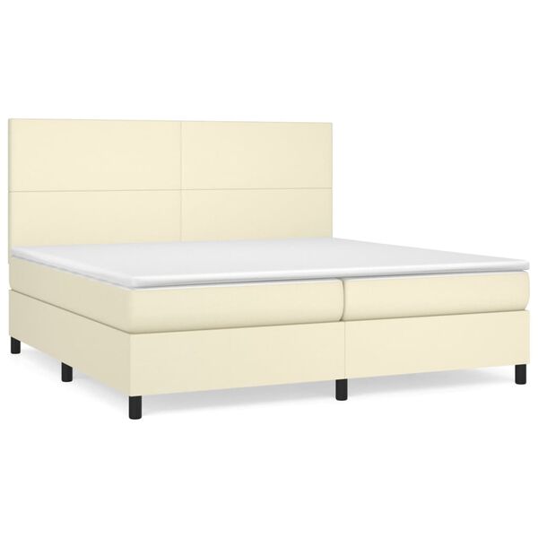 vidaXL Cama com molas/colch&atilde;o 200x200 cm couro artificial cor creme