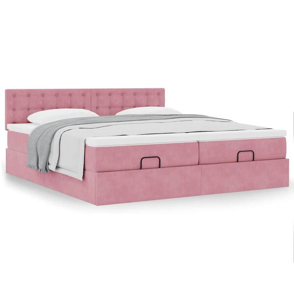 vidaXL Estrutura de cama otomana com colch&otilde;es 160x200 cm veludo rosa