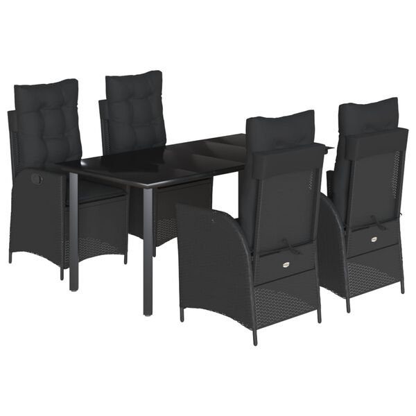 vidaXL 5 pcs conjunto de jantar p/ jardim c/ almofad&otilde;es vime PE preto