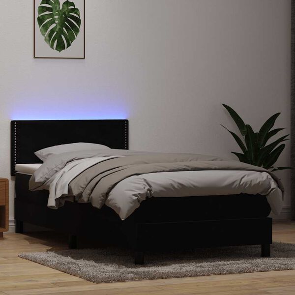 vidaXL Cama box spring c/ colch&atilde;o e LED 90x220 cm veludo preto