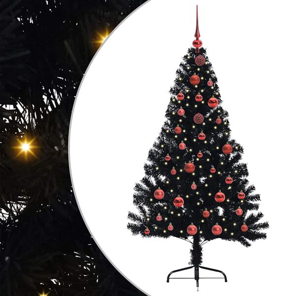 vidaXL &Aacute;rvore de Natal Artificial Pr&eacute;-iluminada Preto 150 cm PVC