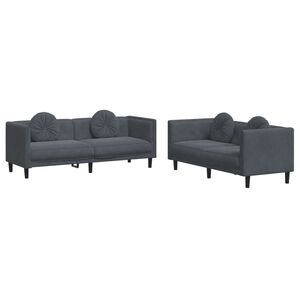 vidaXL 2 pcs conjunto de sof&aacute;s com almofadas veludo cinzento-escuro