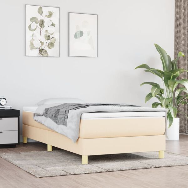 vidaXL Cama com molas/colch&atilde;o 90x190 cm tecido cor creme