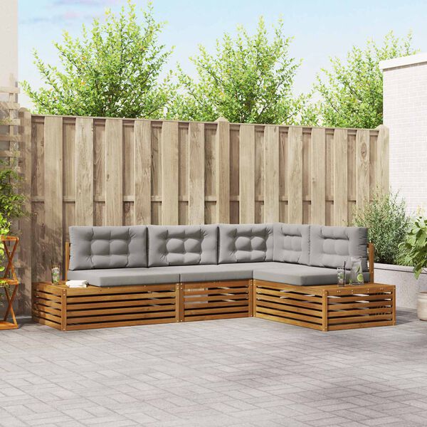 vidaXL Conjunto de Sof&aacute;s para Exterior 4 Pe&ccedil;a Cinza Natural e Claro