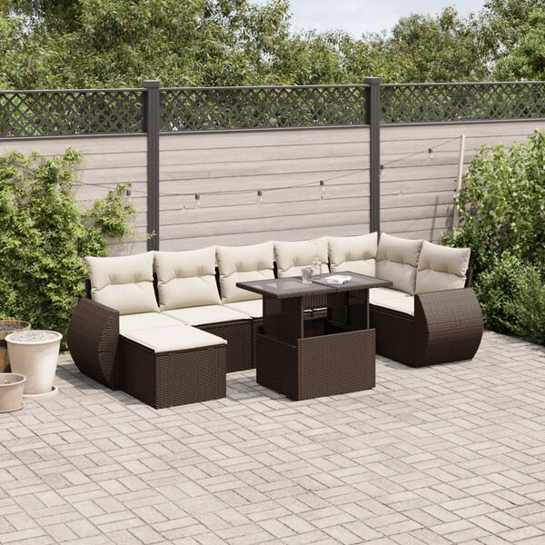 vidaXL 8 pcs conjunto sofás de jardim c/ almofadões vime PE castanho