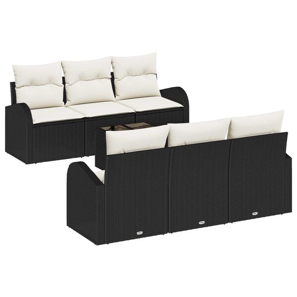 vidaXL Conjunto de Sof&aacute; de Jardim 7 pcs Preto e Creme vime PE