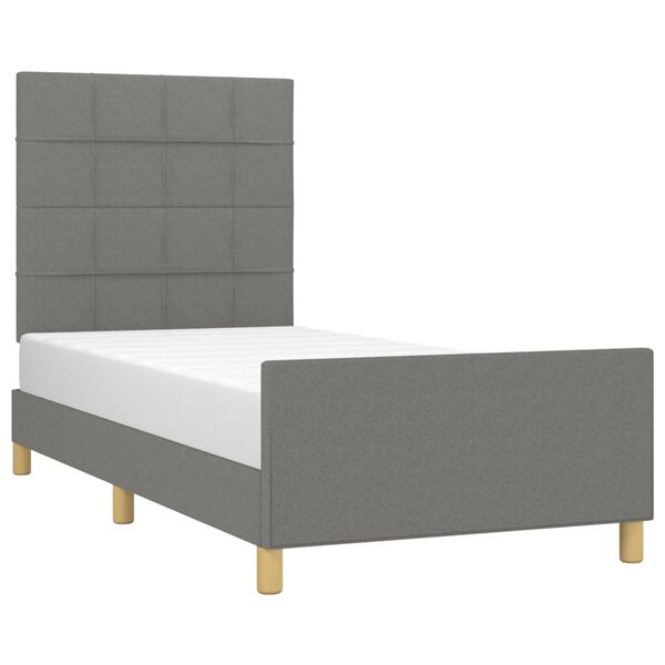 vidaXL Estrutura de cama sem colch&atilde;o 90x190 cm tecido cinzento-escuro