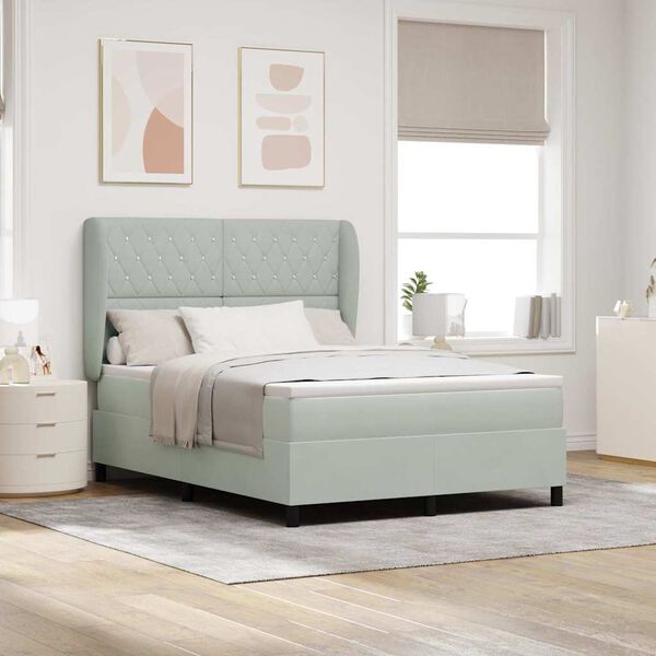 vidaXL Cama Box com colch&atilde;o Cinzento-claro 190 x 140 cm Poli&eacute;ster