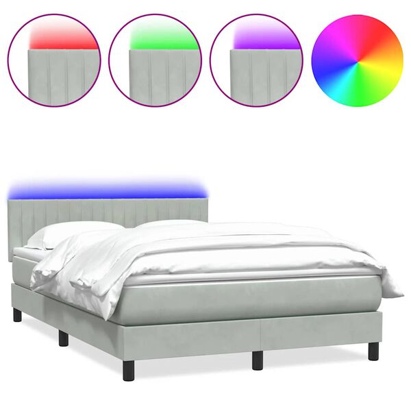 vidaXL Cama box spring c/ colch&atilde;o e LED 160x220 cm veludo cinzento-claro