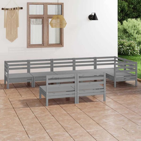 vidaXL 8 pcs conjunto lounge de jardim pinho maci&ccedil;o cinzento