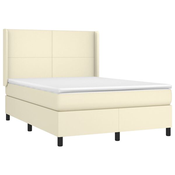 vidaXL Cama box spring c/ colch&atilde;o/LED 140x190cm couro artificial creme