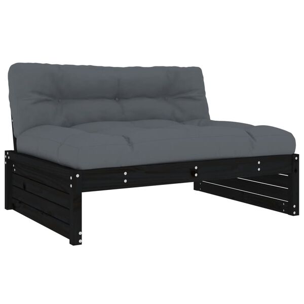 vidaXL 5pcs conjunto lounge jardim com almofad&otilde;es madeira maci&ccedil;a preto