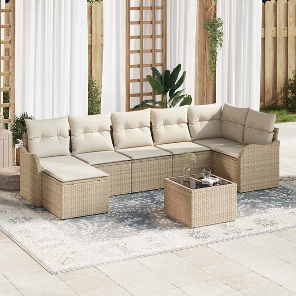 vidaXL Conjunto de Sof&aacute; de Jardim 8 pcs bege e branco Rattan Sint&eacute;tico