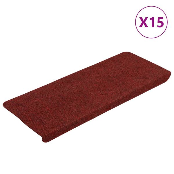 vidaXL Tapetes de escada autoadesivos 15 pcs 65x24,5x3,5 cm vermelho